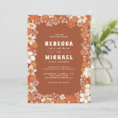 テラコッタオレンジグルーヴィーレトロワイルドフラー結婚ズ 招待状 (スタンド正面)