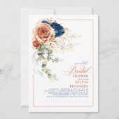 テラコッタオレンジネイビーブルー秋ブライダルシャワー 招待状 (正面)