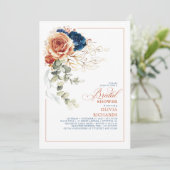 テラコッタオレンジネイビーブルー秋ブライダルシャワー 招待状 (スタンド正面)