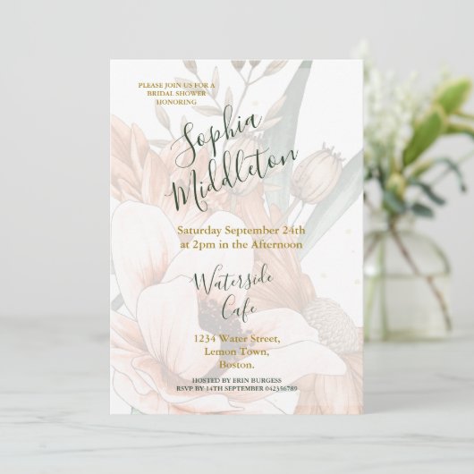 テラコッタオレンジフローラエレガントブライダルシャワー 招待状 (スタンド正面)