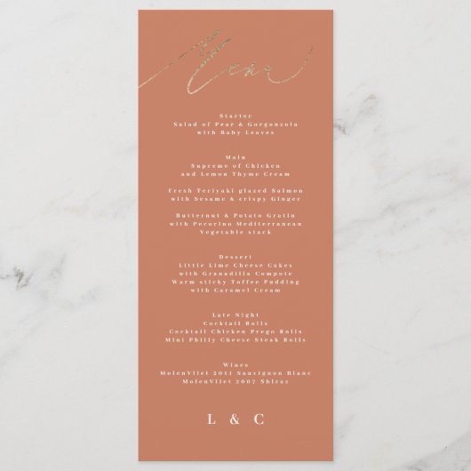 テラコッタオレンジボエレガントホ金ゴールド結婚ズ メニュー (正面)