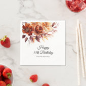 テラコッタオレンジ秋フラワーズ18誕生日 スタンダードカクテルナプキン (インサイチュ)