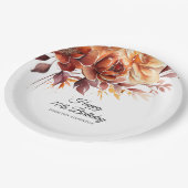 テラコッタオレンジ秋フラワーズ70誕生日 ペーパープレート (アングル)