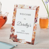 テラコッタオレンジ秋フラワーズ90誕生日 台座サイン (インサイチュ)