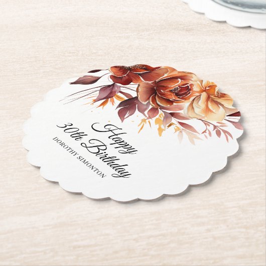 テラコッタオレンジ秋花30歳の誕生日 ペーパーコースター (アングル)
