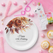 テラコッタオレンジ秋花40歳の誕生日 ペーパープレート (パーティー)