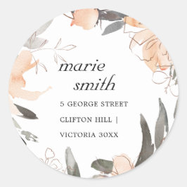 テラコッタオレンジ色の水色フローラアドレス ラウンドシール