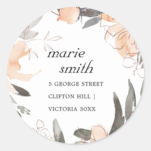 テラコッタオレンジ色の水色フローラアドレス ラウンドシール (正面)