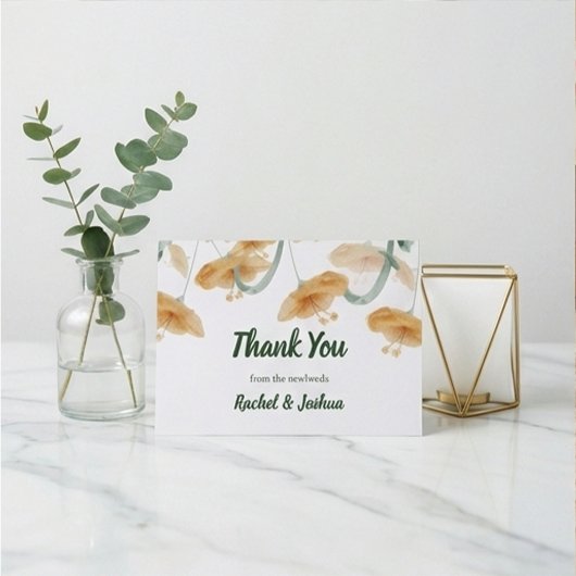 テラコッタオレンジ＆セイジグリーン水彩花卉 サンキューカード