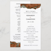 テラコッタオレンジ&ティール（緑がかった色）マーブル結婚式 プログラム (正面/裏面)