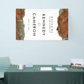 テラコッタオレンジ&ティール（緑がかった色）ミニマリストマーブルウェルカム 横断幕 (トレードショー)