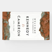 テラコッタオレンジ&ティール（緑がかった色）ミニマリストマーブルウェルカム 横断幕 (横)