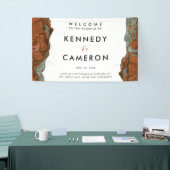 テラコッタオレンジ&ティール(緑がかった色)ミニマリストマーブルウェルカム 横断幕 (トレードショー)