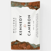 テラコッタオレンジ&ティール(緑がかった色)ミニマリストマーブルウェルカム 横断幕 (縦)