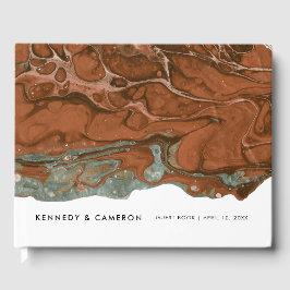 テラコッタオレンジ&ティール（緑がかった色）ミニマリストマーブル ゲストブック