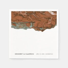 テラコッタオレンジ&ティール（緑がかった色）ミニマリストマーブル スタンダードカクテルナプキン