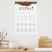 テラコッタオレンジ&ティール（緑がかった色）ミニマリスト座席表 ポスター (キッチン)