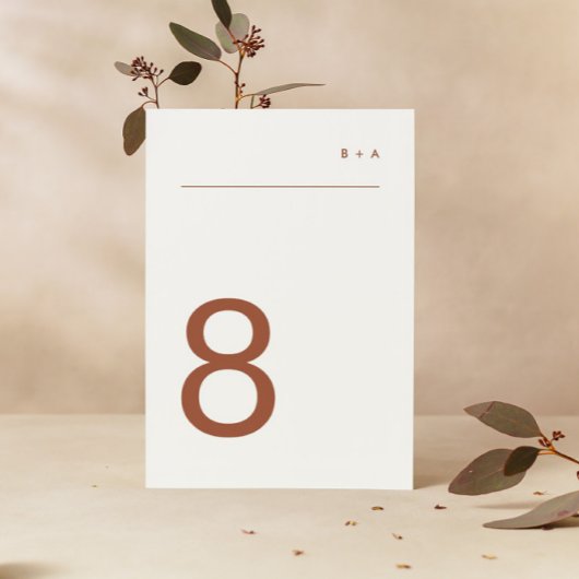 テラコッタオンホワイトプレーンモダンプレミアムエレガント テーブルナンバー