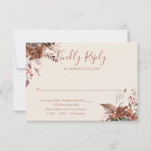 テラコッタオータム秋素朴フローラ結婚ズ 出欠カード (正面)