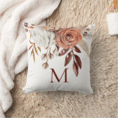 テラコッタオータム花模様モノグラムイニシャル クッション (ブランケット)