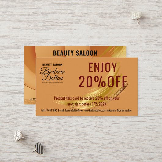 テラコッタオーチャーベージュ金ゴールド。ビジネスアクセサリ 割引カード (正面/裏面インサイチュ)