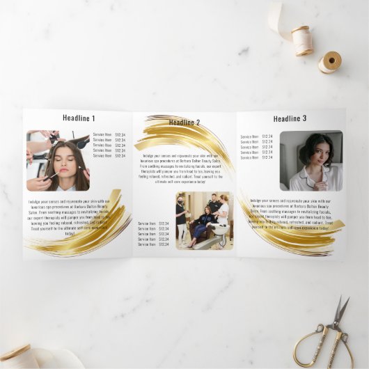 テラコッタオーチャーベージュ金ゴールド 三つ折りカード (内部)