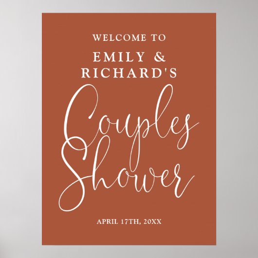 テラコッタカップルのシャワー歓迎サイン ポスター (正面)
