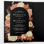 テラコッタカボチャフローラQRコードブラック結婚ズ 三つ折り招待状 (内部最初)