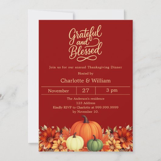 テラコッタカボチャ感謝の感謝祭賛美を与える 招待状 (正面)