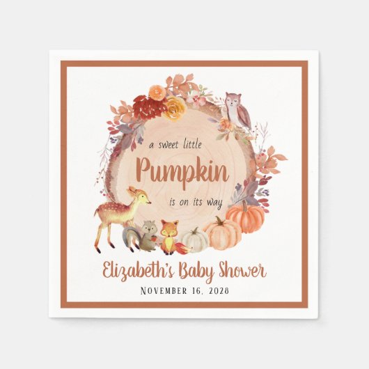 テラコッタカボチャ森林の動物の赤ちゃんシャワー スタンダードカクテルナプキン (正面)
