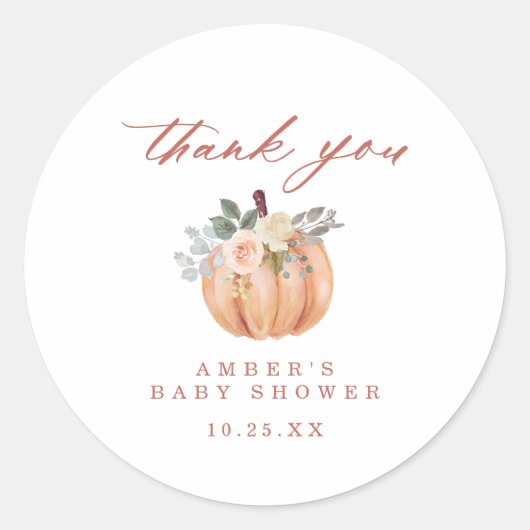 テラコッタカボチャ赤ちゃんシャワーありがとう ラウンドシール (正面)