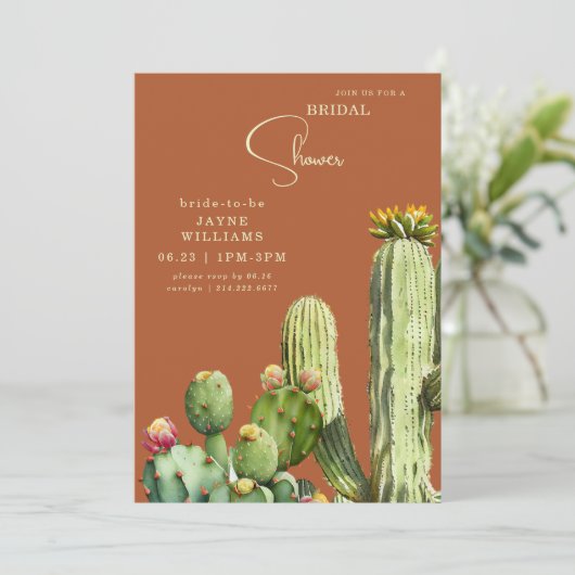 テラコッタカラフルサボツトロピカルブライダルシャワー 招待状 (スタンド正面)