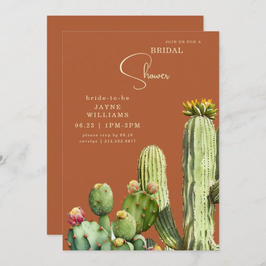 テラコッタカラフルサボツトロピカルブライダルシャワー 招待状 (正面/裏面)