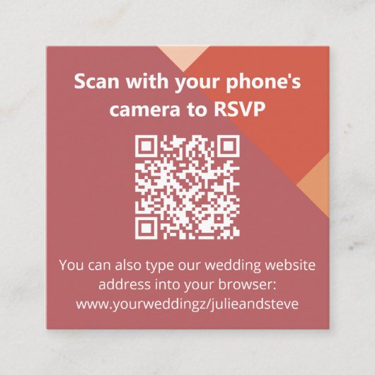テラコッタカラーブロックQRコード結婚のウェブサイト エンクロージャーカード (正面)