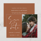 テラコッタカリグラフィー Save the Date ウェディングフォト インビテーションポストカード (正面/裏面)