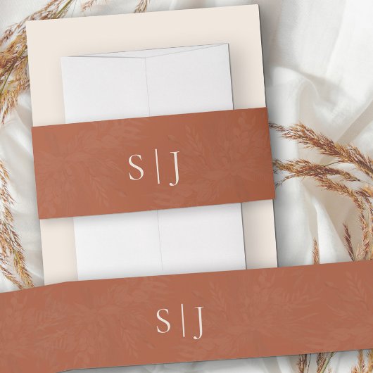 テラコッタクリーシンプルムモノグラムの 招待状ベリーバンド