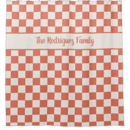 テラコッタクリームパタ市松模様にン名前をカスタムする シャワーカーテン