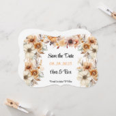 テラコッタクリームフローラ結婚式の日付カードを保存 カード (正面/裏面インサイチュ)