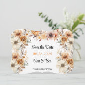 テラコッタクリームフローラ結婚式の日付カードを保存 カード (スタンド正面)