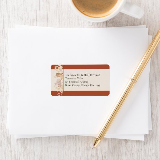 テラコッタクリームボタニカルリーフRSVPアドレス ラベル (インサイチュ)