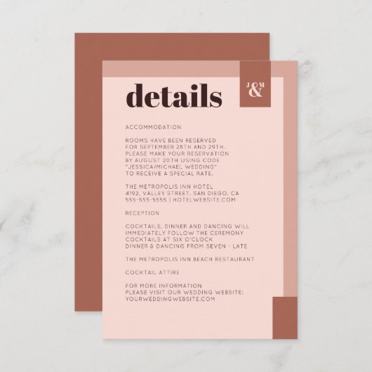 テラコッタクリームモモダンノグラム結婚ズ詳細 エンクロージャーカード (正面/裏面)