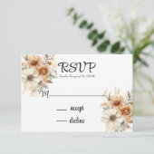 テラコッタクリーム花模様結婚ズ 出欠カード (スタンド正面)