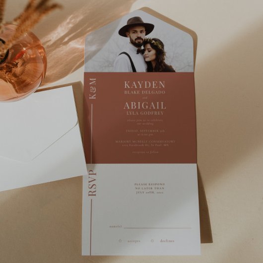 テラコッタクリーンライン結婚式招待状 オールインワン招待状