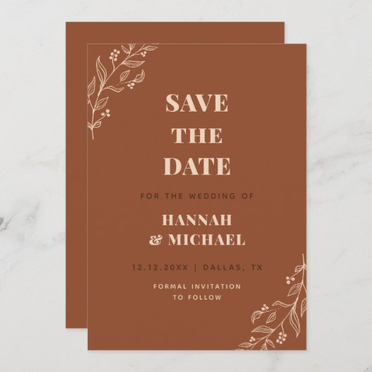 テラコッタクリー描ムフローラ秋リーフ セーブザデート (正面/裏面)