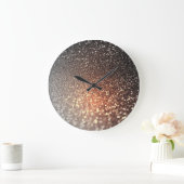 テラコッタグラデーション銅輝く光沢のあるグリッター ラージ壁時計 (ホーム)