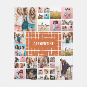 テラコッタグリッド34モダン写ミニマル真 フリースブランケット