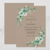 テラコッタグリーンのボタン wedding 招待状 (正面/裏面)