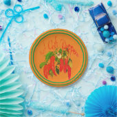 テラコッタグリーンの熱いチリ縁どペッパー ペーパープレート (パーティー)