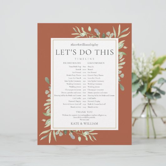 テラコッタグリーンウェディングスケジュールタイムライン (スタンド正面)