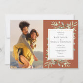 テラコッタグリーンゴールド写真ウェディング 招待状 (正面)